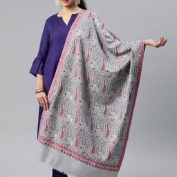 Sangria Ethnic Motifs Woven Design Woollen Pashmina Stole-13