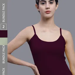 FBAR Pack Of 2 Non Padded Bio-Wash Pure Cotton Camisoles-image-21