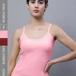 FBAR Pack Of 2 Shoulder Straps Non Padded Pure Cotton Bio Wash Camisoles-image-83