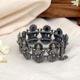 TEEJH Women Silver-Toned Oxidised Silver-Plated Bangle-Style Bracelet-picture-0