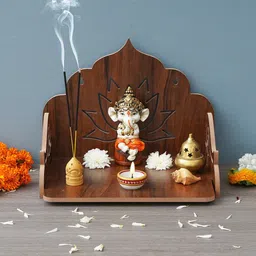 eCraftIndia Brown Lotus Designer Wooden Pooja Temple-image-7