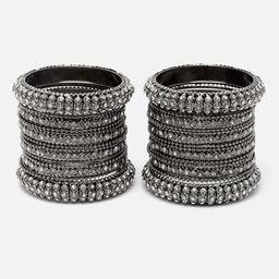 Anouk Set Of 6 Silver-Toned Silver-Plated Oxidised Stone-Studded Bangles image 3