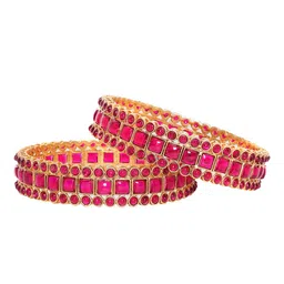 Rubans Set of 2 Gold Plated Kemp Stone Studded Bangles image 3