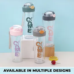 Kuber Industries Transparent & Grey Set of 2 Plastic Printed Water Bottle image 2