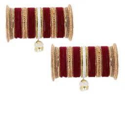 NMII 82 Pcs Zircon Studded & Pearls Beaded Latkan Velvet Chuda Antique Bangles image 3