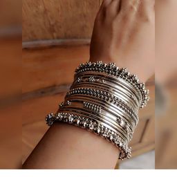 Sanjog Set of 40 Oxidised Silver-Plated Bangles image 3