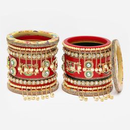 PANASH Set Of 22 Gold-Plated Stone-Studded & Beaded Bangles image 3