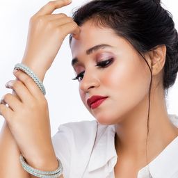 Manikya Set Of 4 Rhodium-Plated AD Stone-Studded Bangles image 3