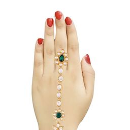 I Jewels Women Kundan Studded & Beaded Gold-Plated Ring Bracelet image 3