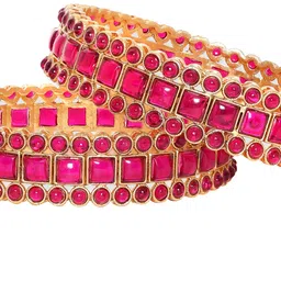 Rubans Set of 2 Gold Plated Kemp Stone Studded Bangles image 2