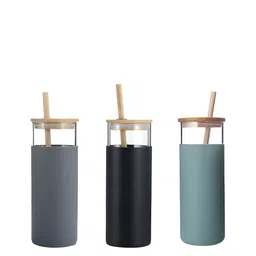 WELOUR Grey & Green 3 Pieces Glass Water Bottle 500 ml-9