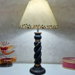 disoo fashions Handmade Rope Design Wooden Lamp with Cotton Shade (Black & Beige)-picture-38