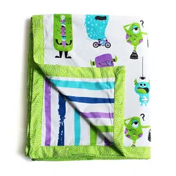 Silverlinen Green & Blue Cartoon Characters AC Room 110 GSM Cotton Single Bed Blanket-image-76