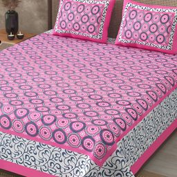 JAIPUR FABRIC Pink & White Geometric Cotton 120 TC King Bedsheet With 2 Pillow Covers-image-88