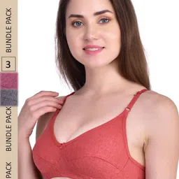Designer Bugs Red & Purple Pack of 3 Cotton Non Padded T-shirt Bra-image-51