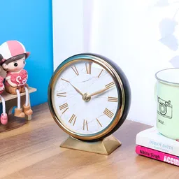 Decor de Maison Gold-Toned & Black Round Contemporary Table Clock-9
