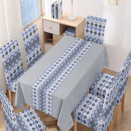 HOKIPO 7 Pieces Printed Chair Covers & Table Cloth-11