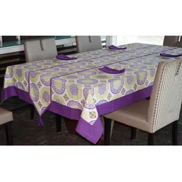 Lushomes Purple & Green Printed 4 Seater Set Of Table Cloth With Runner & 4 Napkins image 2