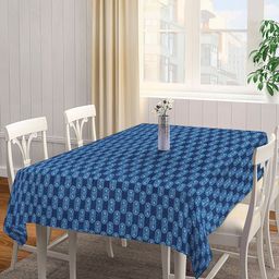 Arrabi Blue Geometric Handwoven Printed 6 Seater Table Cover-12