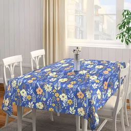 Arrabi Blue & Yellow Floral Printed 6-Seater Table Cover-32