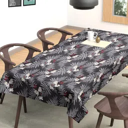 Arrabi Grey & White Floral Printed 6-Seater Table Cover-image-97