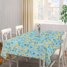 Arrabi Teal Blue & Yellow Floral Printed 6-Seater Table Cover-55