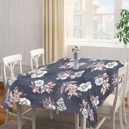 Arrabi Blue & Grey Floral Printed 8-Seater Table Cover-image-35