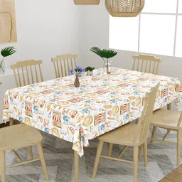 EverHOME White & Beige Kitchen Item Printed Cotton 6 Seater Table Cover-image-94
