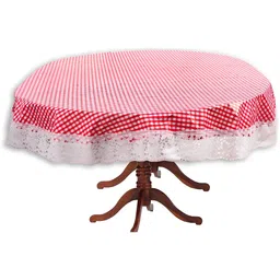 Stylista Pink & White Self Design Waterproof Oval 2 Seater Table Cover-7