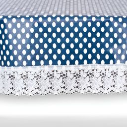 Stylista Blue & White Polka Dots Printed Waterproof 1.92 m x 1.37 m Oval Table Cover-4