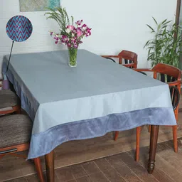 ZEBA Blue Self-Designed Silk 6-Seater Table Cover-55
