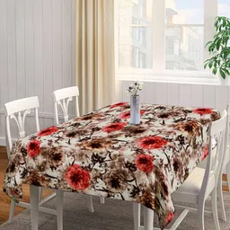 Arrabi Beige & Red Printed Rectangular 6-Seater Table Cover-13