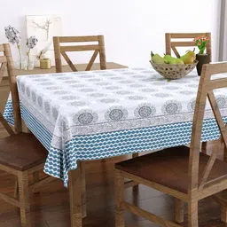 BLOCKS OF INDIA Grey & Blue Printed 6-Seater Cotton Table Cover-28