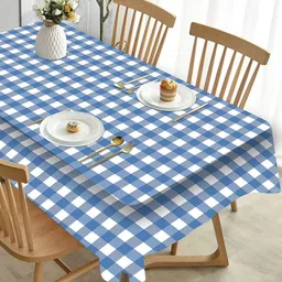 HOMADORN Blue & White Checked 4-Seater Table Cover-13