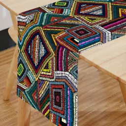 HOMADORN Blue & red Geometric 4 Seater Table Runner-30