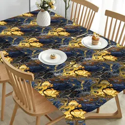 HOMADORN Navy Blue & Beige Abstract 4-Seater Table Cover-17