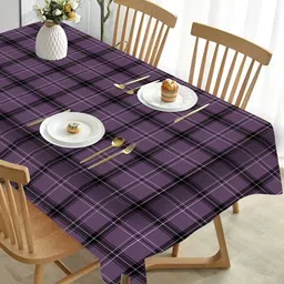 HOMADORN Black & Purple Checked 4-Seater Table Cover-32