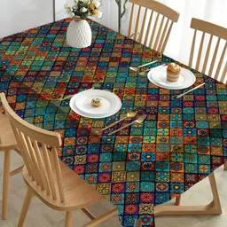 HOMADORN Blue & Red Ethnic Motifs 4 Seater Table Cover-10