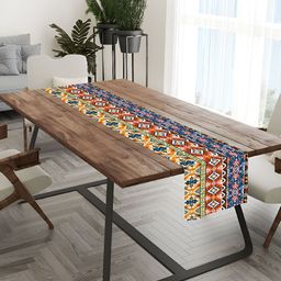 HOMADORN Blue & Brown Printed Table Runner-46