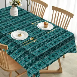 HOMADORN Green Floral Printed 4-Seater Table Cover-57