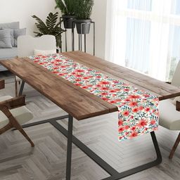 HOMADORN White & Green Floral Table Runner-52