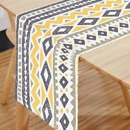 HOMADORN White & Mustard Ethnic Motifs 4-Seater Table Runner-52