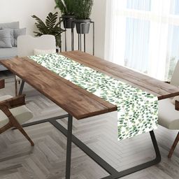 HOMADORN White & Green Floral Printed Table Runner-5