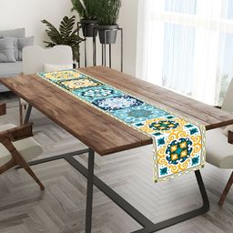 HOMADORN White & Teal Green Printed Table Runner-41