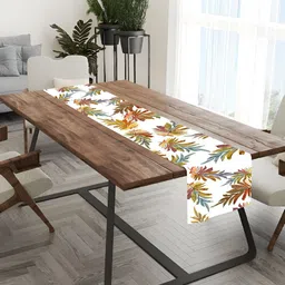 HOMADORN White & Beige Floral Table Runner-29