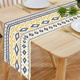 HOMADORN White & Yellow Ethnic Motifs 6-Seater Table Runner-16