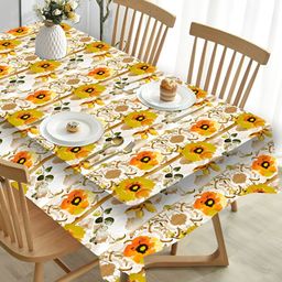 HOMADORN White & Yellow Floral 6-Seater Table Cover-image-82
