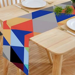 HOMADORN Blue Grey Geometric Table Runner-11