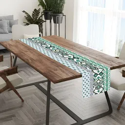 HOMADORN Green & White Abstract 6 Seater Table Runner-19