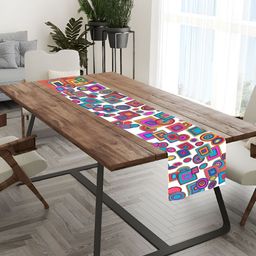 HOMADORN Blue & red Geometric 4 Seater Table Runner-26